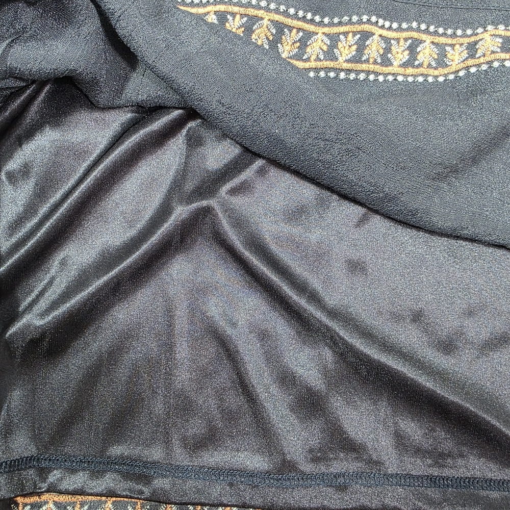 THML Embroidered Boho Dress XS Black Sleeveless Lined Mini Floral Tribal Flowy - Picture 10 of 10